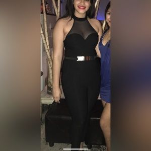 Material Girl Black Halter Neck Jumpsuit with Gold Belt